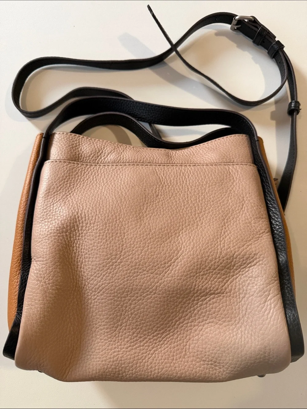 American Leather Co. Blush Pink Pebbled Crossbody with Black Strap